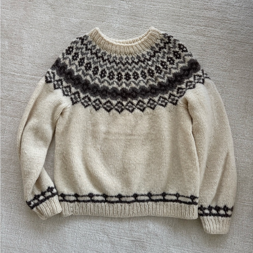 Fair Isle Vintage Handknit Cream and Black Patterned Sweater